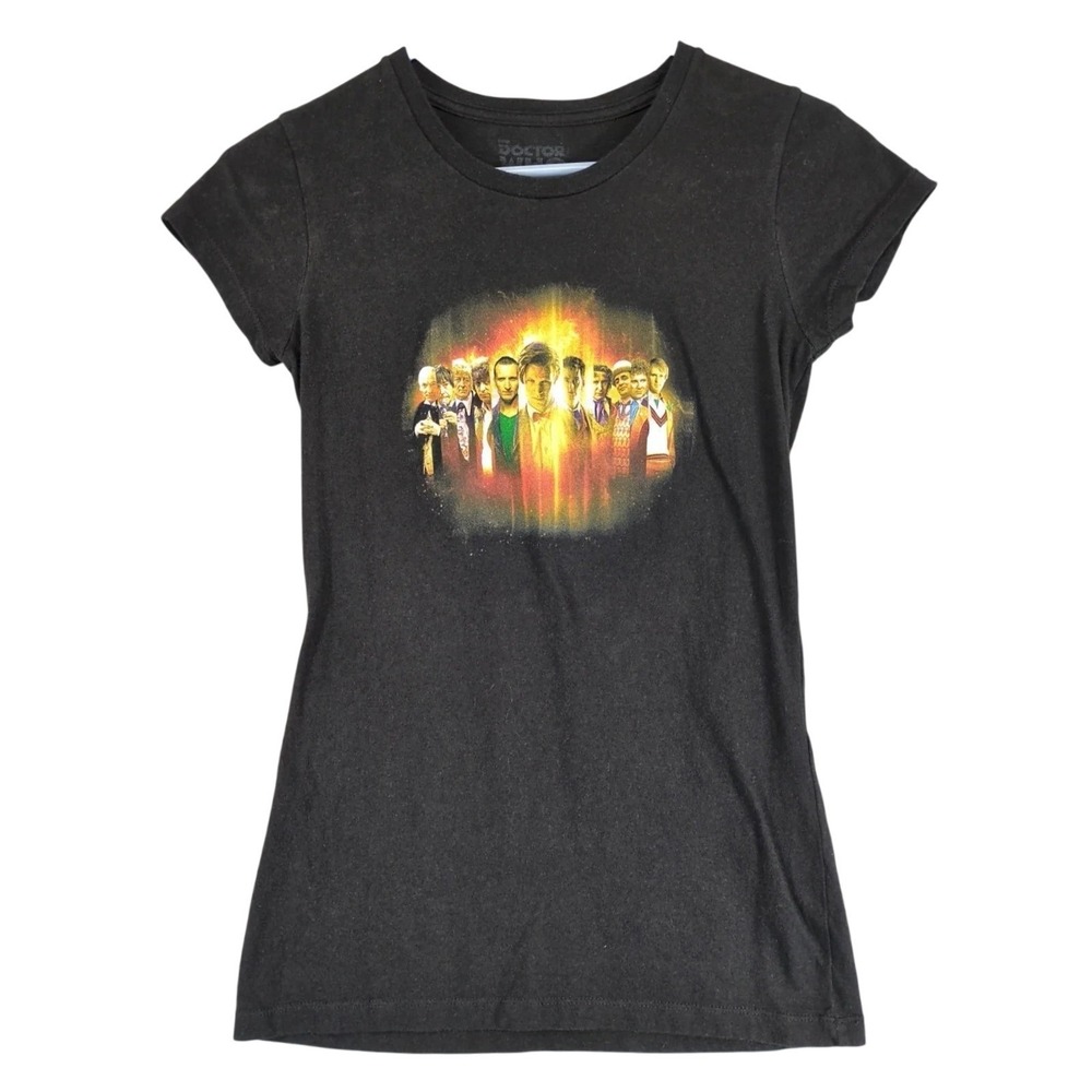 Doctor Who Black Graphic T-Shirt Womens S Matt Smith All 11 Doctors BBC Whovian